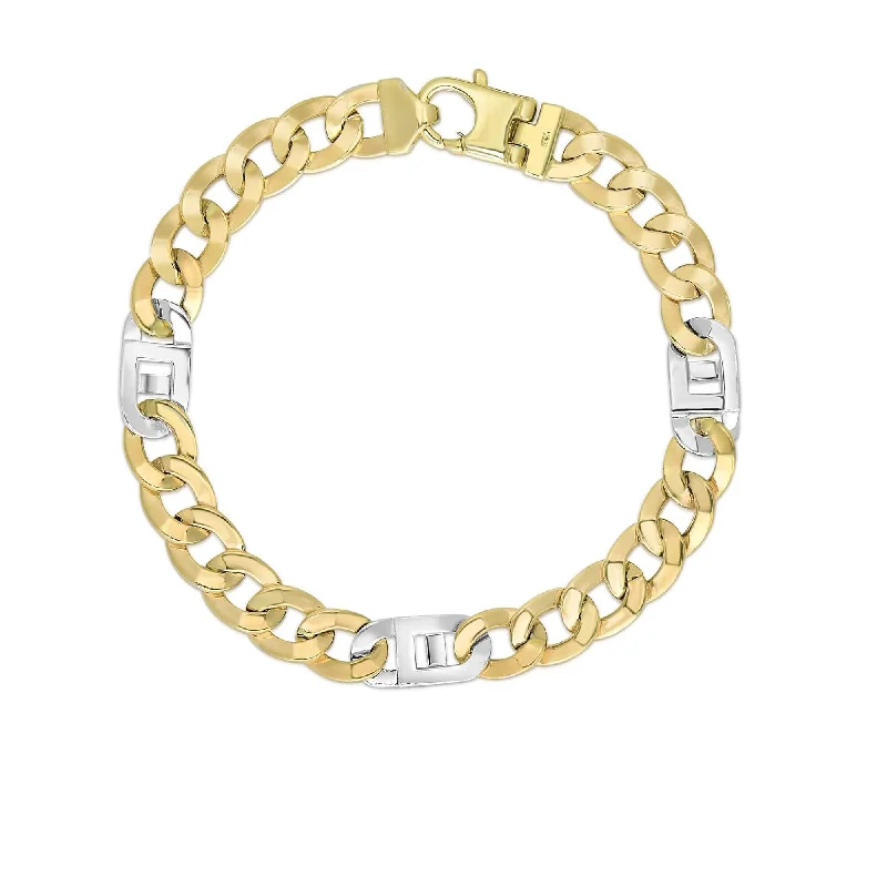 Celebrate Every Occasion With Sparkling Savings 14kt 8.5 inches Yellow+White Gold 7mm Diamond Cut+Shiny 6+1 Curb-Mariner Link Fancy Bracelet with Lobster C lasp Celebrate Every Occasion With Sparkling Savings 14kt 8.5 inches Yellow+White Gold 7mm Diamond Cut+Shiny 6+1 Curb-Mariner Link Fancy Bracelet with Lobster C lasp