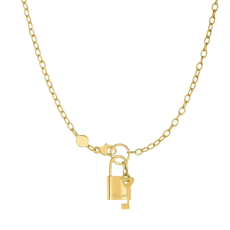 Elevate Your Outfit With Discounted Statement Jewelry 14kt Gold 18 inches Yellow Finish Chain:3+Element:9x18mm Shiny Lock+Key Necklace with Lobster Clasp Elevate Your Outfit With Discounted Statement Jewelry 14kt Gold 18 inches Yellow Finish Chain:3+Element:9x18mm Shiny Lock+Key Necklace with Lobster Clasp