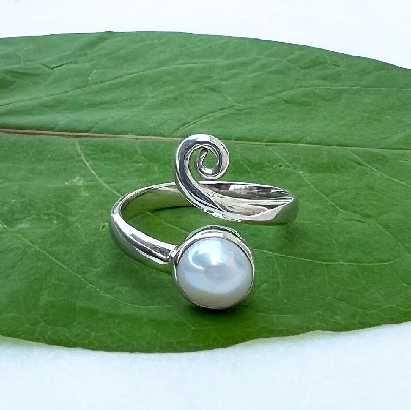 Grab Exquisite Jewelry At The Lowest Prices Pearl Spiral Adjustable Ring- Sterling Silver, Indonesia Grab Exquisite Jewelry At The Lowest Prices Pearl Spiral Adjustable Ring- Sterling Silver, Indonesia