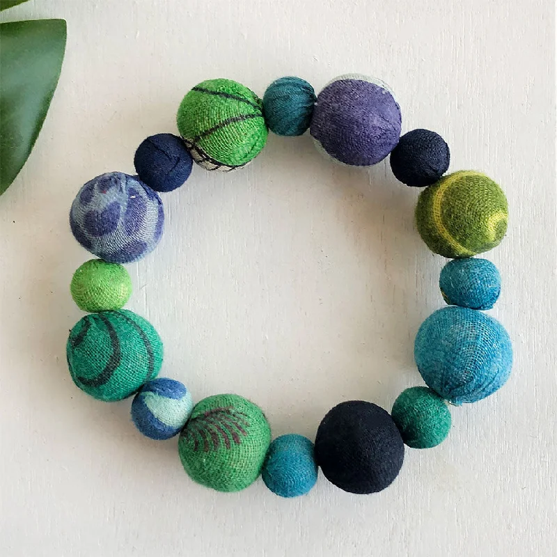 Fashion-Forward Jewelry At Incredible Prices Sari Fabric Water Lilies Bracelet, India Fashion-Forward Jewelry At Incredible Prices Sari Fabric Water Lilies Bracelet, India