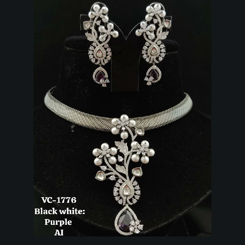Grab Your Dream Jewelry At The Lowest Prices Vivah Creations Silver Plated AD Necklace Set Grab Your Dream Jewelry At The Lowest Prices Vivah Creations Silver Plated AD Necklace Set